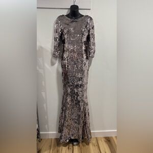 AKIRA Silver Sequin Long Sleeve Dress